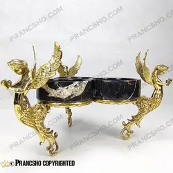 اردور خوری سه خانه سنگ مشکی خط سفید با پایه برنجی طرح آنجل