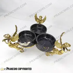اردور خوری سه خانه سنگ مشکی خط سفید با پایه برنجی طرح آنجل