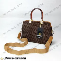 کیف زنانه بزرگ دسته شیشه ای طرح فندی FENDI قهوه‌ای ریز های‌کپی (High Copy)