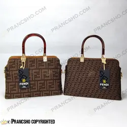 کیف زنانه بزرگ دسته شیشه ای طرح فندی FENDI قهوه‌ای ریز های‌کپی (High Copy)