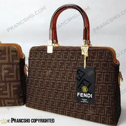 کیف زنانه بزرگ دسته شیشه ای طرح فندی FENDI قهوه‌ای ریز های‌کپی (High Copy)