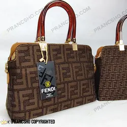کیف زنانه بزرگ دسته شیشه ای طرح فندی FENDI قهوه‌ای ریز های‌کپی (High Copy)