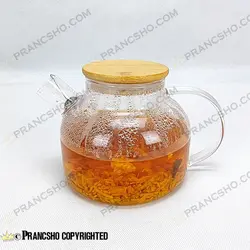 قوری پیرکس شعله مستقیم با در چوبی بامبو حجم 1100