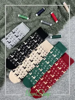 جوراب ساقدار طرح ژاکارد گوزن برند پاتریس