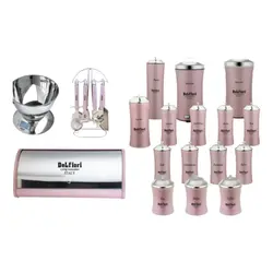 4 عدد برای نخود لوبیا عدس
4 عدد برای نمک دارچین زردچوبه ادویه
3 عدد برای چای شکر قهوه
7 عدد ست ابزار آشپزخانه
1 عدد سطل زباله
1 عدد سطل قند
1 عدد ترازوی الکترونیکی
1 عدد سطل  نان
1 عدد برای پاستا
11 عدد سطل برنج