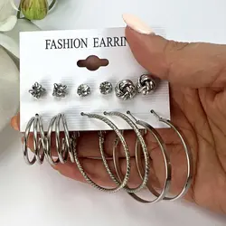 پک گوشواره نقره ای 6 جفتی