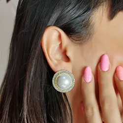 گوشواره مروارید گرد دور نگین