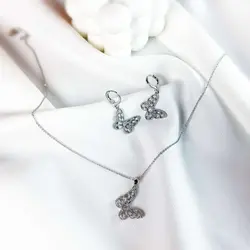 نیم ست پروانه نگیندار نقره ای