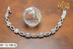 دستبند تمام نقره  آبکاری طلاسفید رادیوم عیار نقره ۹۲۵ 13/100 گرم