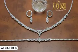 ست نقره ۹۲۵ آبکاری طلا سفید ۲۰/۹۰۰ گرم