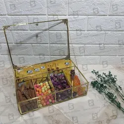 جعبه تی بگ پنج خونه شیشه ای برنجی – فروشگاه بیگی استور