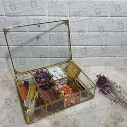 جعبه تی بگ شش خونه شیشه ای برنجی – فروشگاه بیگی استور