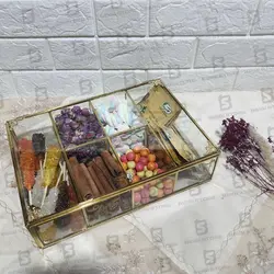 جعبه تی بگ شش خونه شیشه ای برنجی – فروشگاه بیگی استور