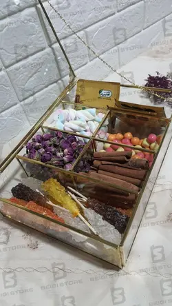 جعبه تی بگ شش خونه شیشه ای برنجی – فروشگاه بیگی استور