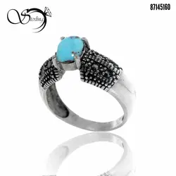 انگشترسیاه قلم نقره زنانه با نگین فیروزه نیشابور کد:۲۶۰۴