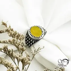 انگشتر نقره سیاه قلم سنگ شرف الشمس کد 13952