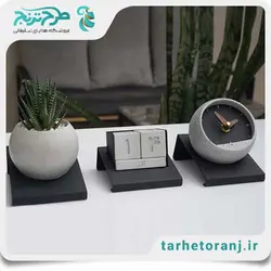 ست تقویم رومیزی بتن و فلز BT02 | هدایای تبلیغاتی طرح ترنج