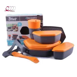 ست ظروف کمپینگ هشت تکه کریویت Crivit پلاستیکی مستحکم مسافرتی - شاد اسپرت