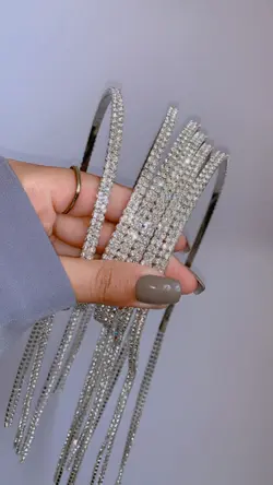 تل سر استیل آویزدار-نگین کریستالی دو ردیفه