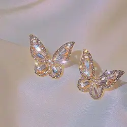 ست گوشواره  و‌گردنبند پروانه ای جواهری میخ نقره دخترانه