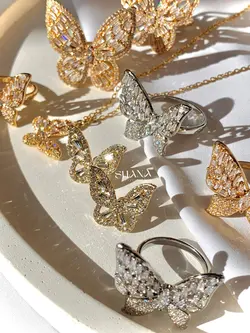 ست گوشواره  و‌گردنبند پروانه ای جواهری میخ نقره دخترانه