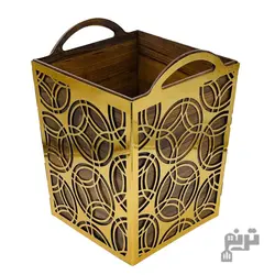 سطل زباله چوبی و فلزی طلایی