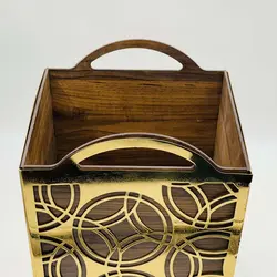 سطل زباله چوبی و فلزی طلایی