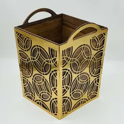 سطل زباله چوبی و فلزی طلایی