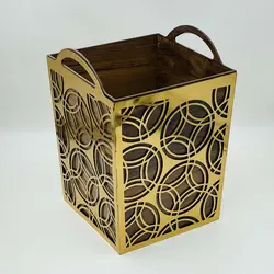 سطل زباله چوبی و فلزی طلایی