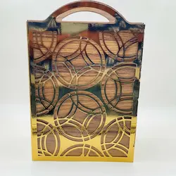 سطل زباله چوبی و فلزی طلایی