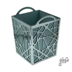 سطل زباله چوبی و فلزی کروم نقره ای