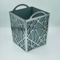 سطل زباله چوبی و فلزی کروم نقره ای