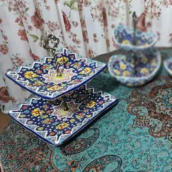 شیرینی خوری 2 طبقه میناکاری مربعی | سفال رضا