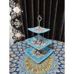 شیرینی خوری 3 طبقه میناکاری مربعی | سفال رضا