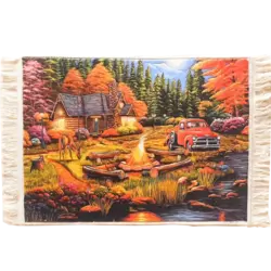 تابلو فرش کلبه جنگلی با آتش کد 5066