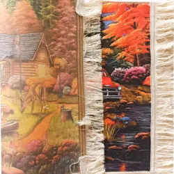 تابلو فرش کلبه جنگلی با آتش کد 5066