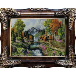 تابلو فرش طرح کلبه چوبی و جویبار آب کد 40
