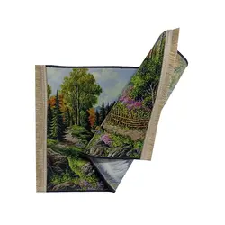 تابلو فرش طرح کلبه چوبی و جویبار آب کد 40
