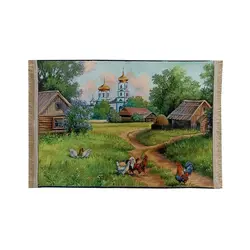 تابلو فرش طرح مرغ و خروس روستای جنگلی کد 4703