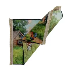 تابلو فرش طرح مرغ و خروس روستای جنگلی کد 4703