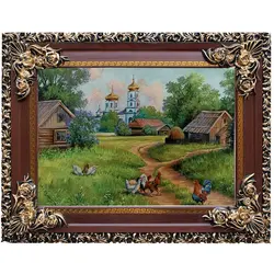 تابلو فرش طرح مرغ و خروس روستای جنگلی کد 4703