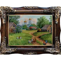 تابلو فرش طرح مرغ و خروس روستای جنگلی کد 4703