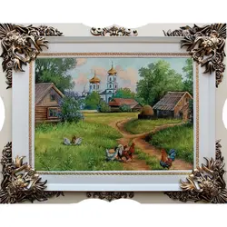 تابلو فرش طرح مرغ و خروس روستای جنگلی کد 4703