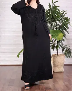 پیراهن ساحلی هندی سنگشور، بند دار مشکی آستین بلند | فروشگاه اینترنتی کریانس