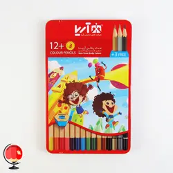 مداد رنگی 12 رنگ جعبه فلز آریا طرح کودکان شاد