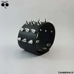 دستبند تیغ دار چرم سه ردیف