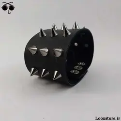 دستبند تیغ دار چرم سه ردیف