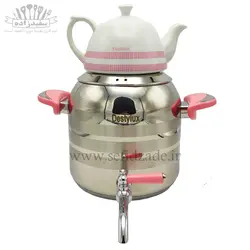 کتری و قوری استیل دستی لوکس دسته صورتی 5 لیتری
