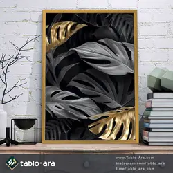 خرید تابلو دکوراتیو برگ های سیاه و طلایی کد 219.6 - تابلو آرا