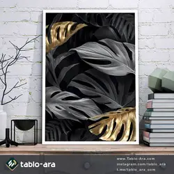 خرید تابلو دکوراتیو برگ های سیاه و طلایی کد 219.6 - تابلو آرا